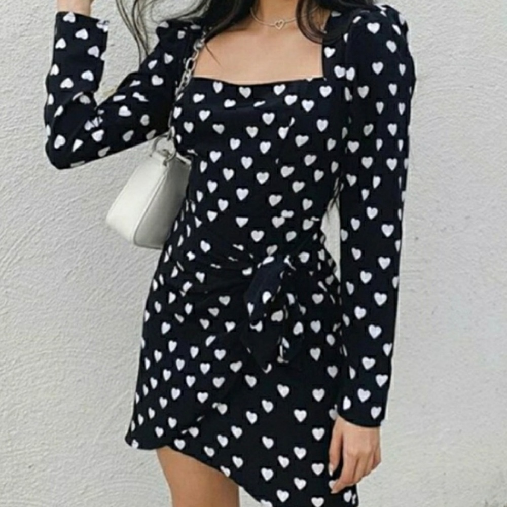 Forever 21 Black and White Hearts Mini Dress Size Small.